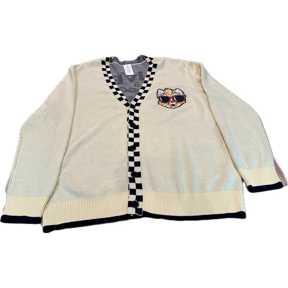 Disney Oliver & Company Knit Cardigan Sweater Yellow Embroidered Size XL